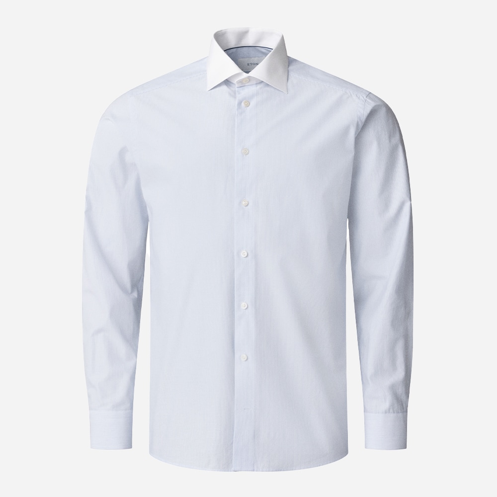 Slim White Collar Twill Shirt - Ligth Blue Striped