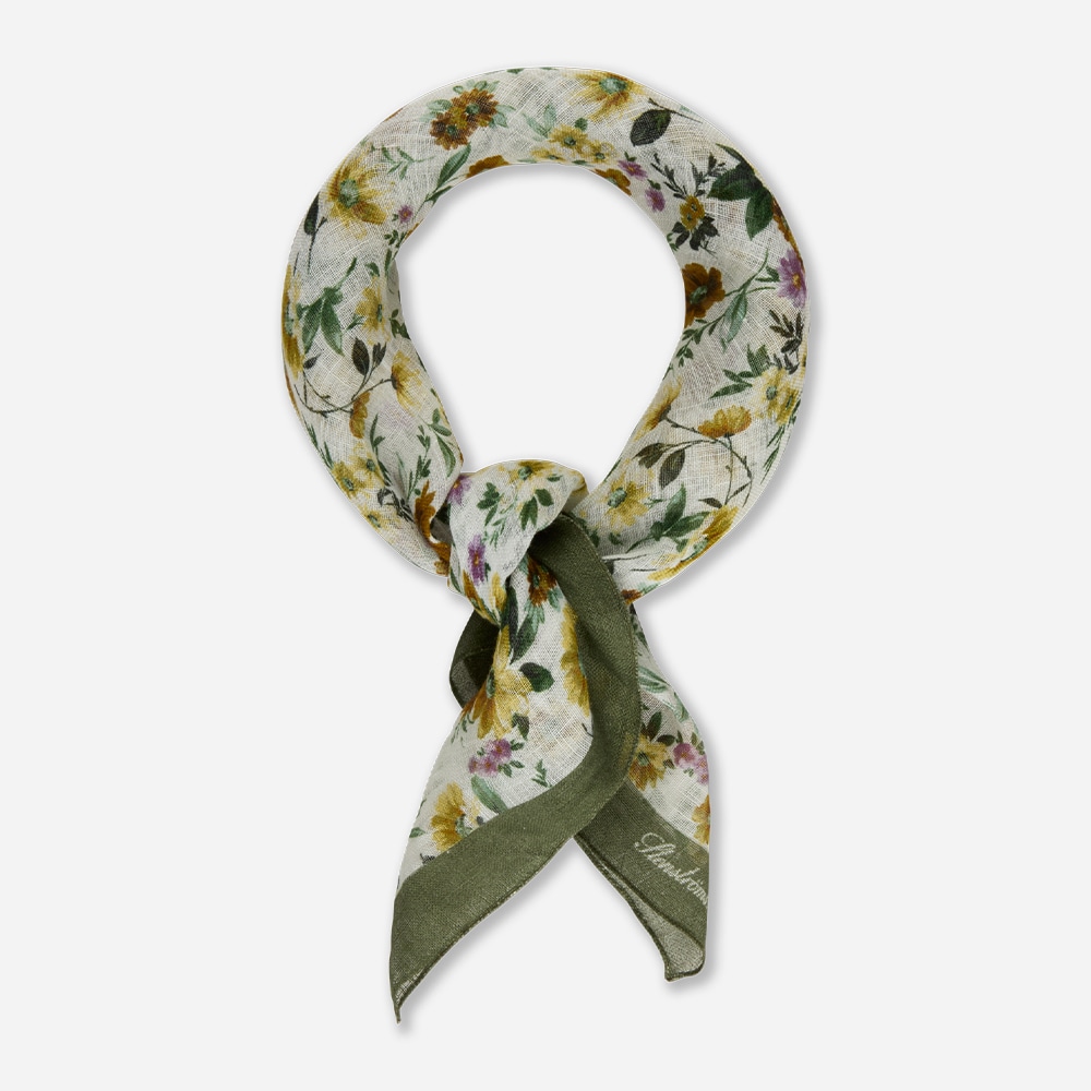 Linen Scarf 67x67 - Green Pattern