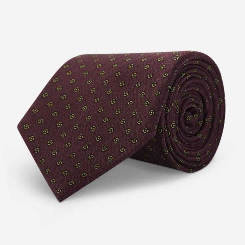 Tie Silk - Wine Red-Yellow