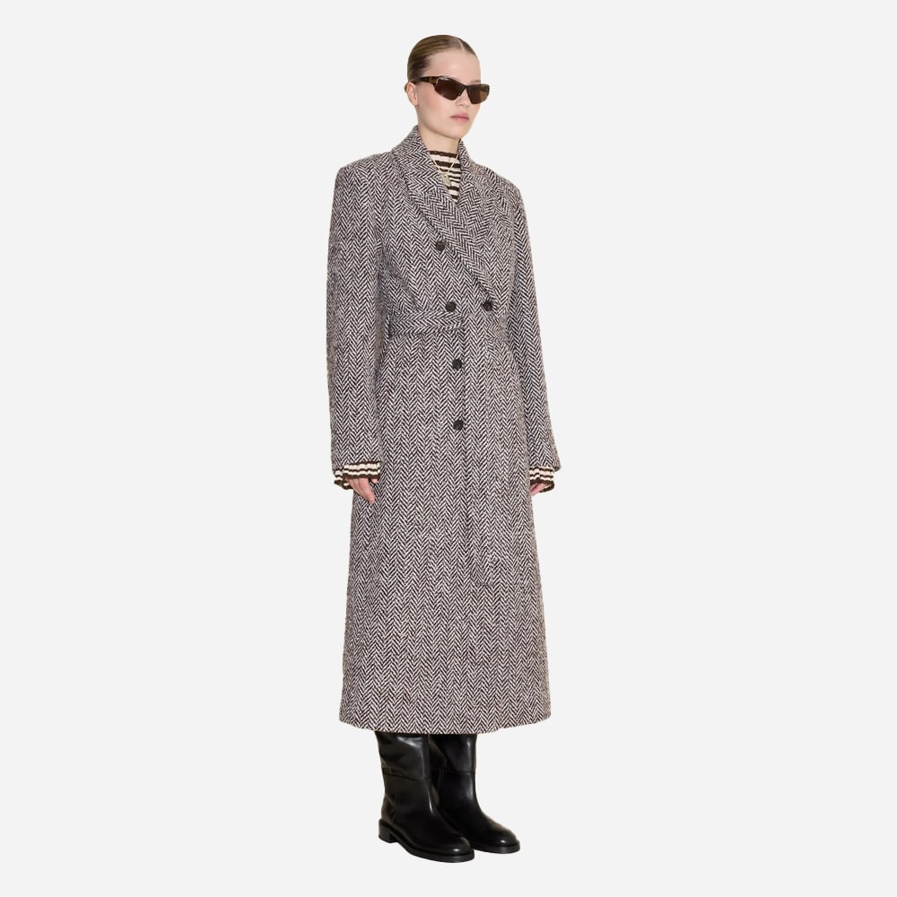 Emi Herringbone Coat - Brown Mix