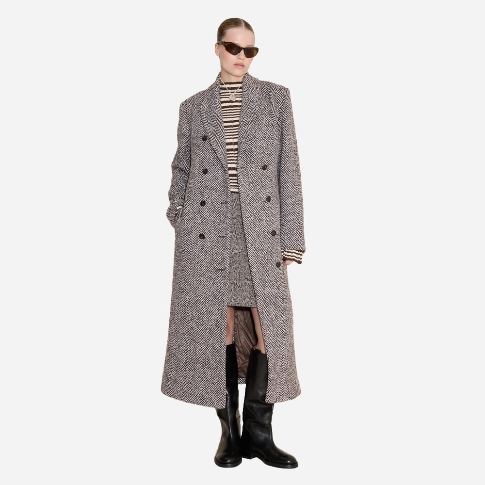 Emi Herringbone Coat - Brown Mix