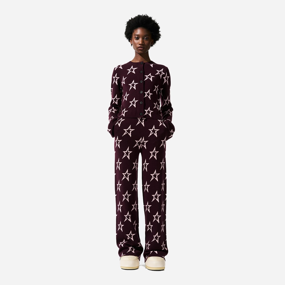 Chalet Wide Leg Knitted Pant - Burgundy - Pink