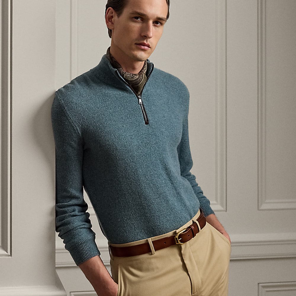 Birdseye Cashmere Quarter-Zip Sweater - Blue Multi