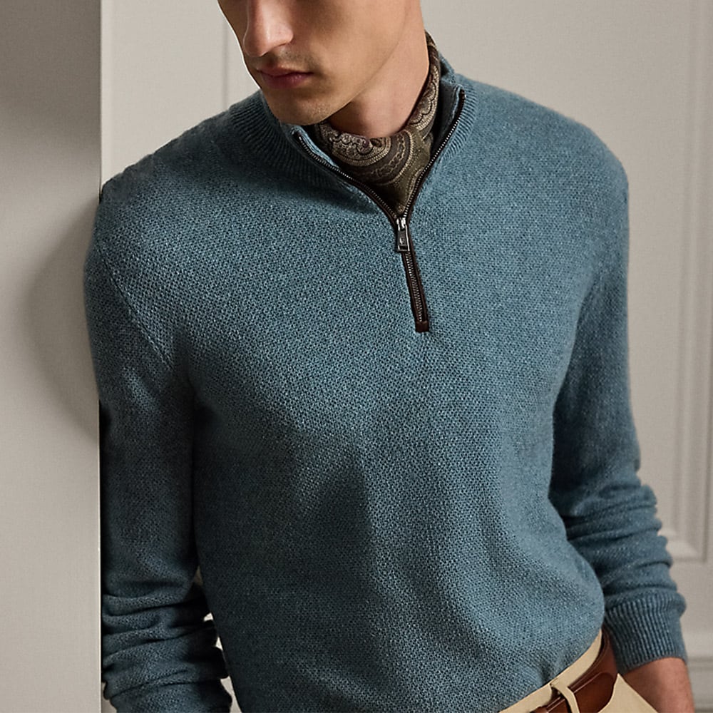 Birdseye Cashmere Quarter-Zip Sweater - Blue Multi