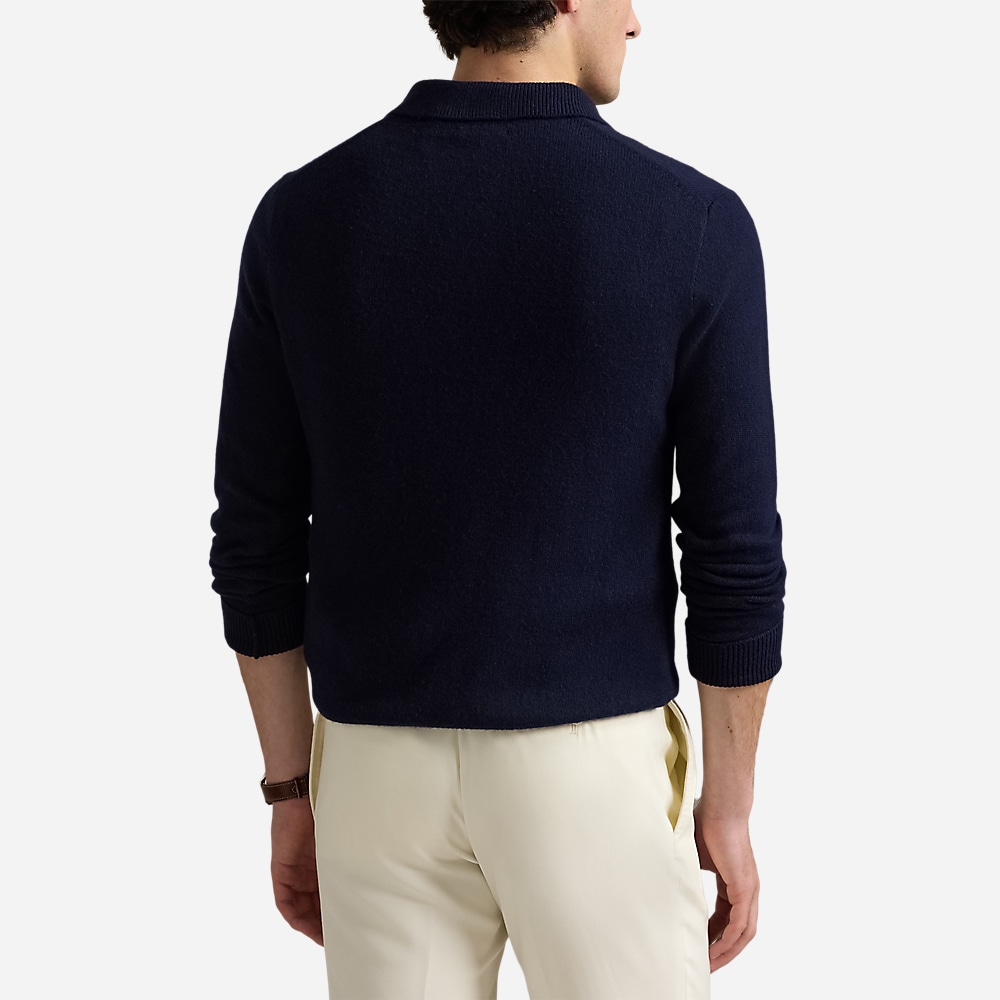 Wool-Cotton Polo-Collar Sweater - Hunter Navy