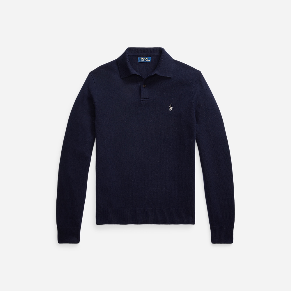 Wool-Cotton Polo-Collar Sweater - Hunter Navy