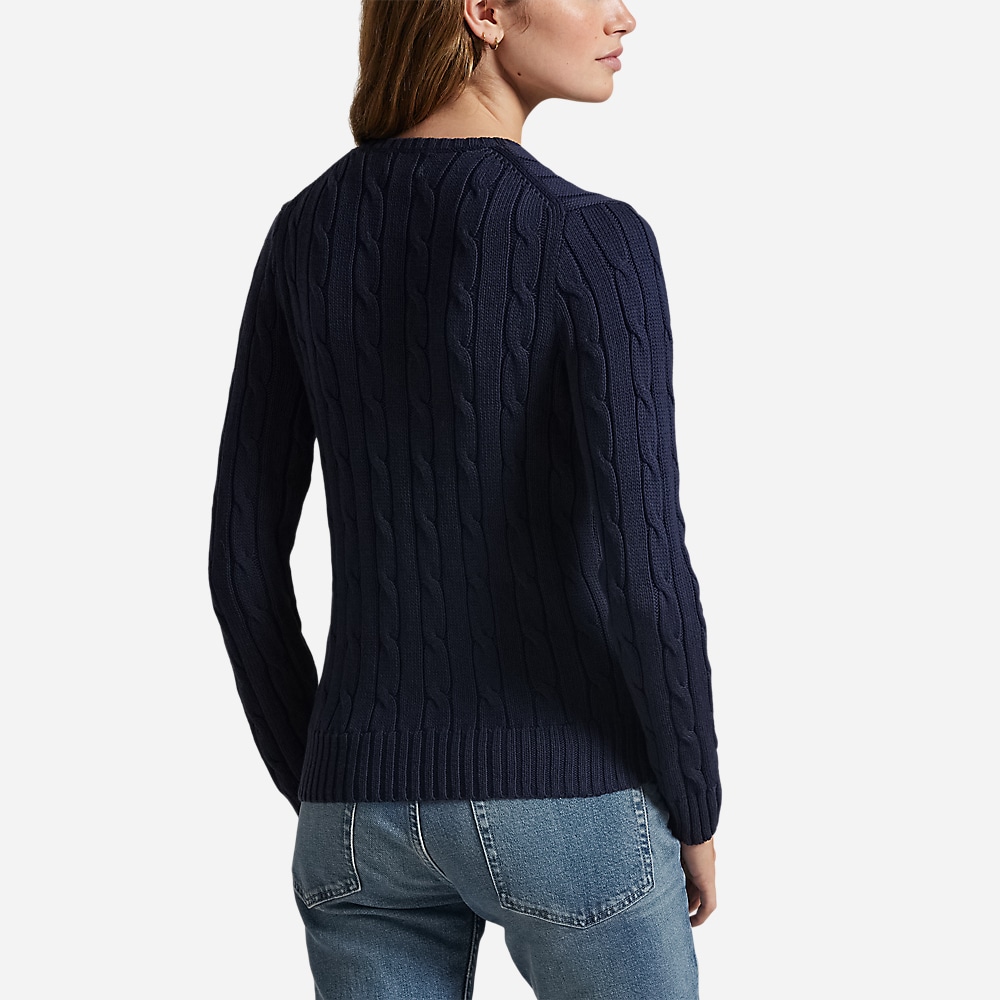 Cable-Knit Cotton V-Neck Sweater - Hunter Navy