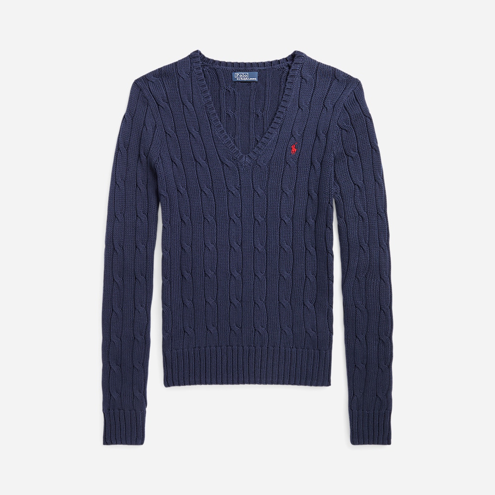 Cable-Knit Cotton V-Neck Sweater - Hunter Navy