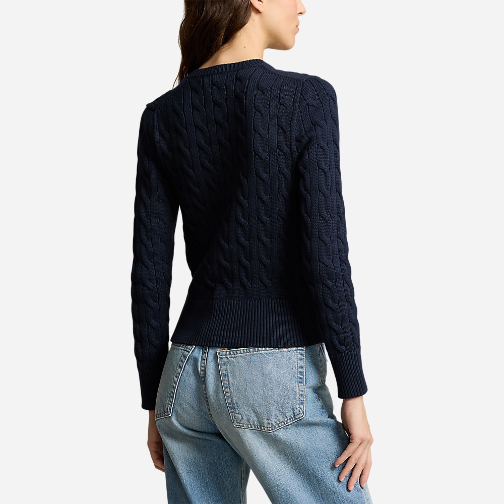 Cable-Knit Cotton Crewneck Cardigan - Hunter Navy