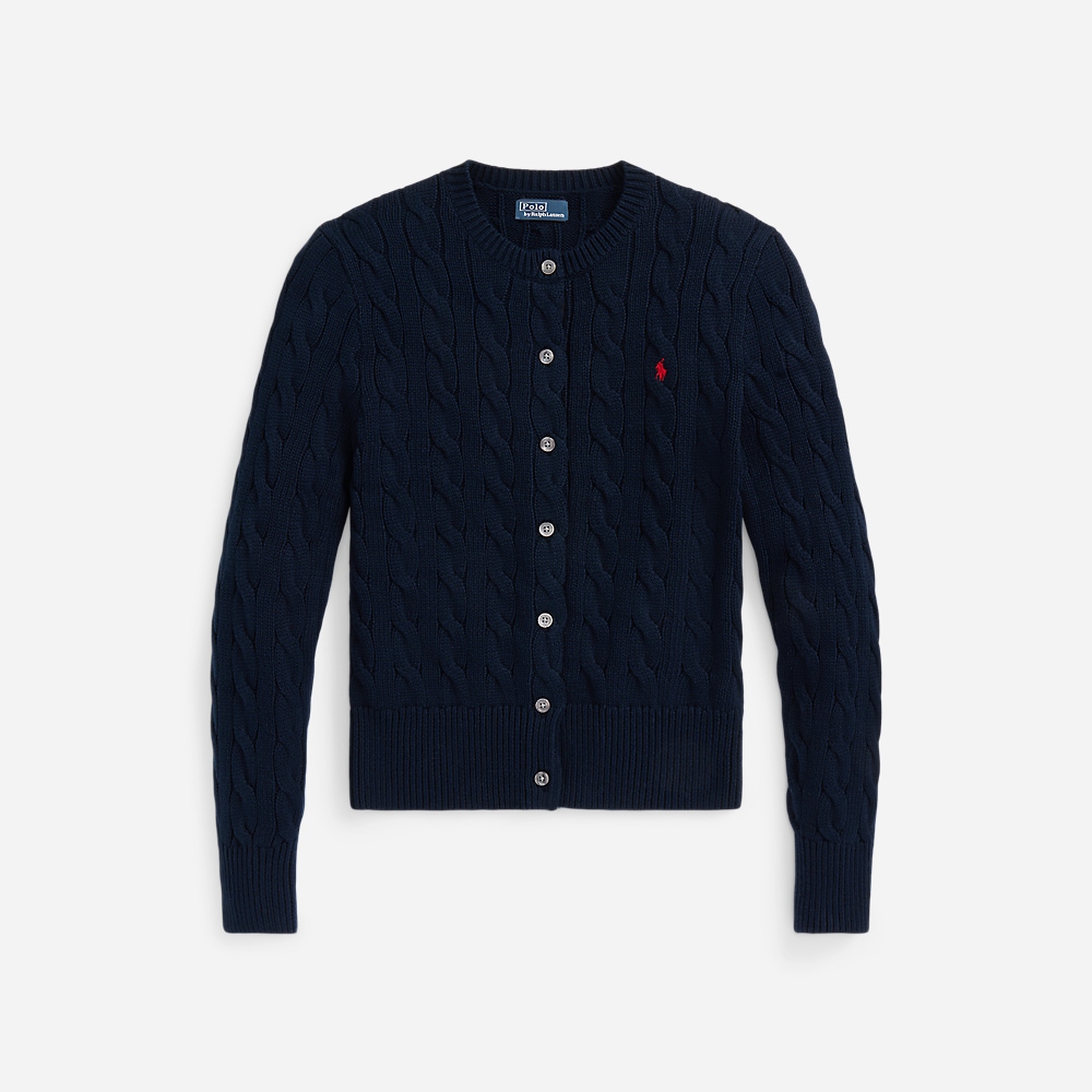 Cable-Knit Cotton Crewneck Cardigan - Hunter Navy