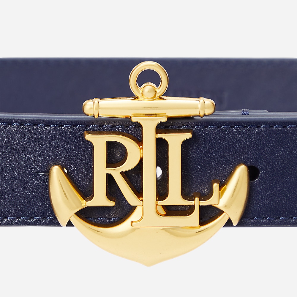 Anchor-Logo Leather Skinny Belt - Refined Navy