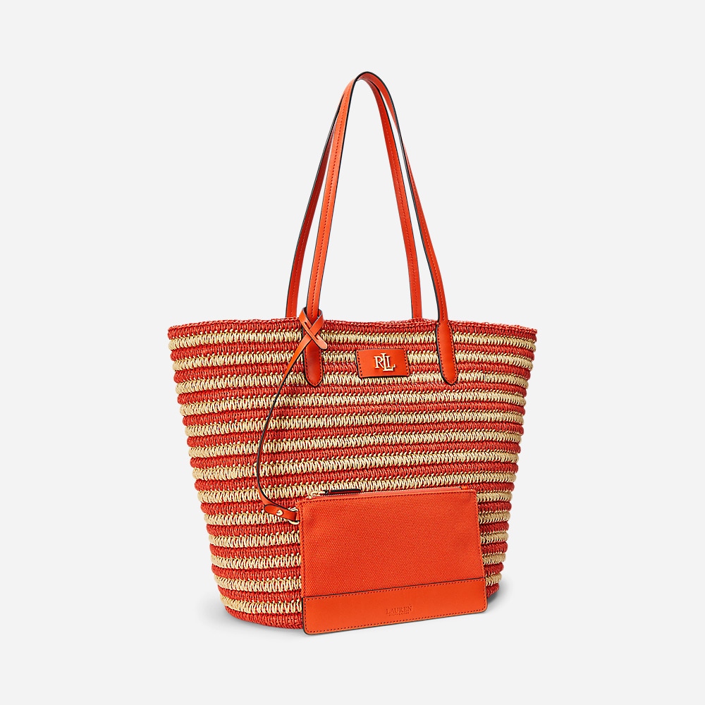 Striped Straw Large Brie Tote Bag - Lily/Orange