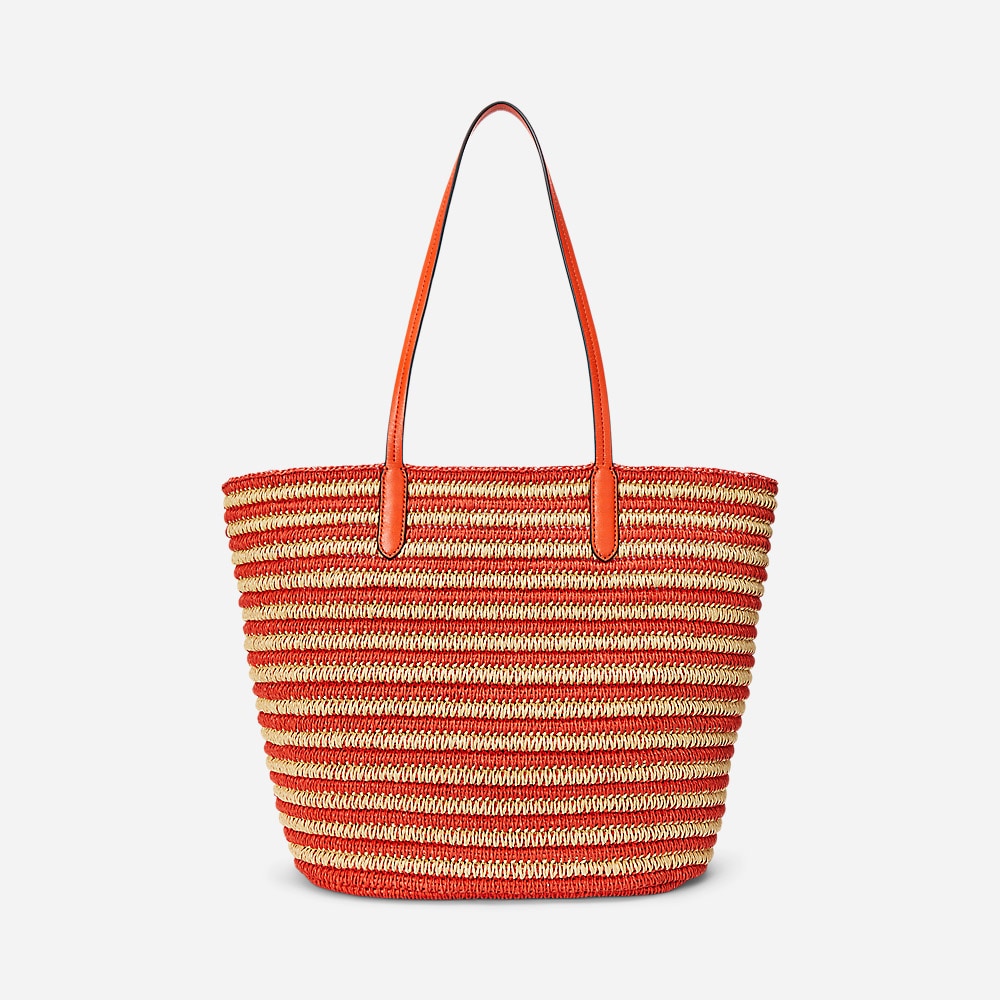 Striped Straw Large Brie Tote Bag - Lily/Orange