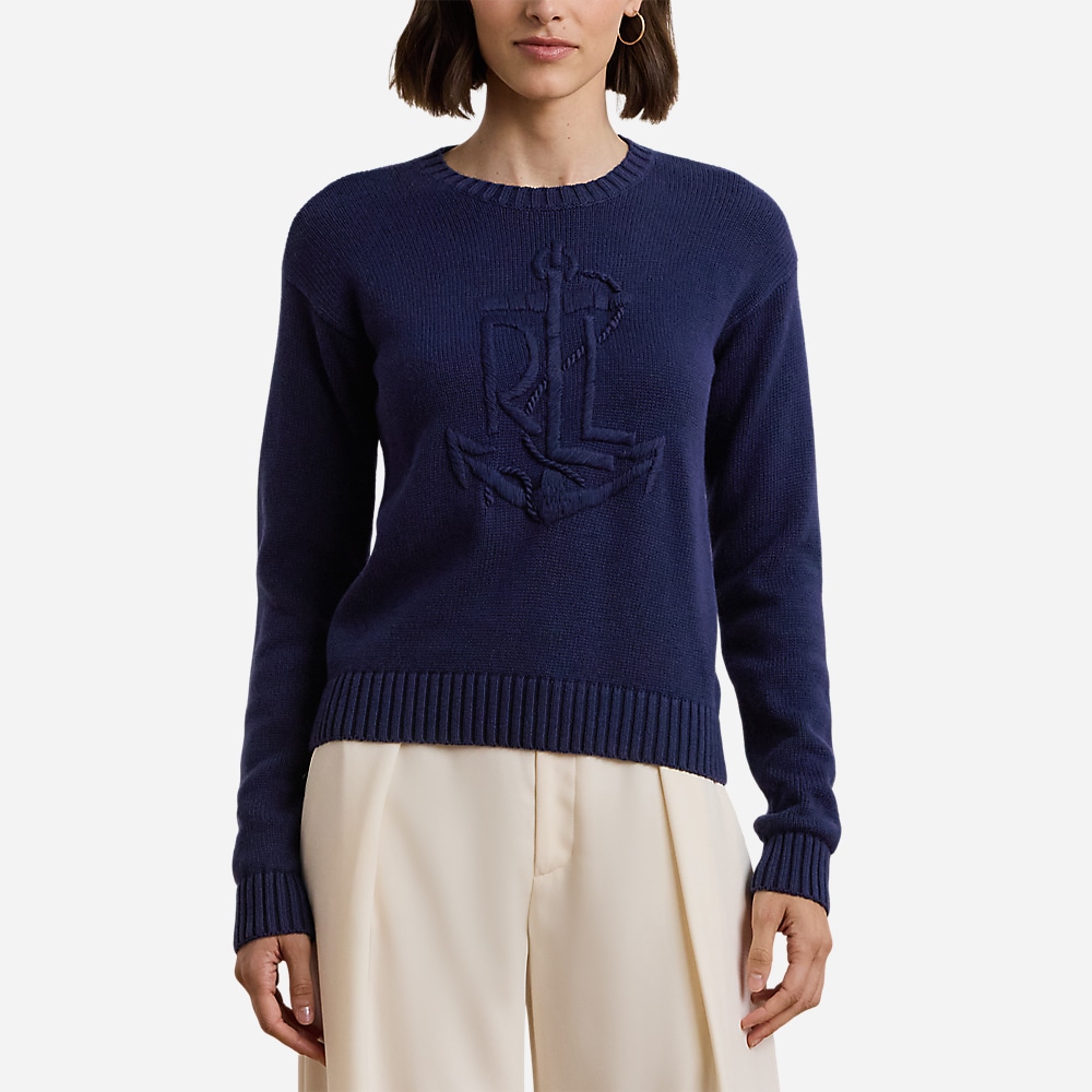 Anchor-Logo Combed Cotton Sweater - Refined Navy