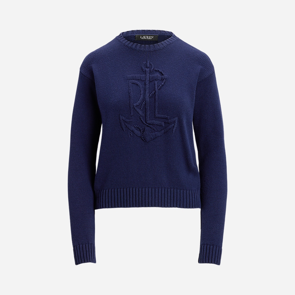 Anchor-Logo Combed Cotton Sweater - Refined Navy