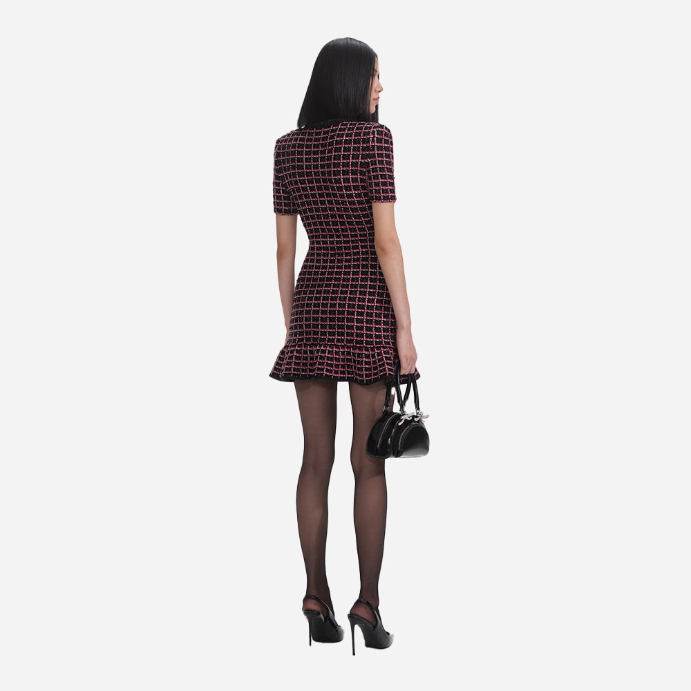 Check Knit Mini Dress - Black & Red