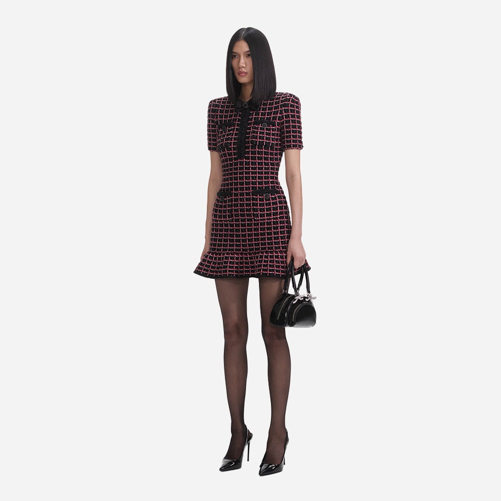 Check Knit Mini Dress - Black & Red