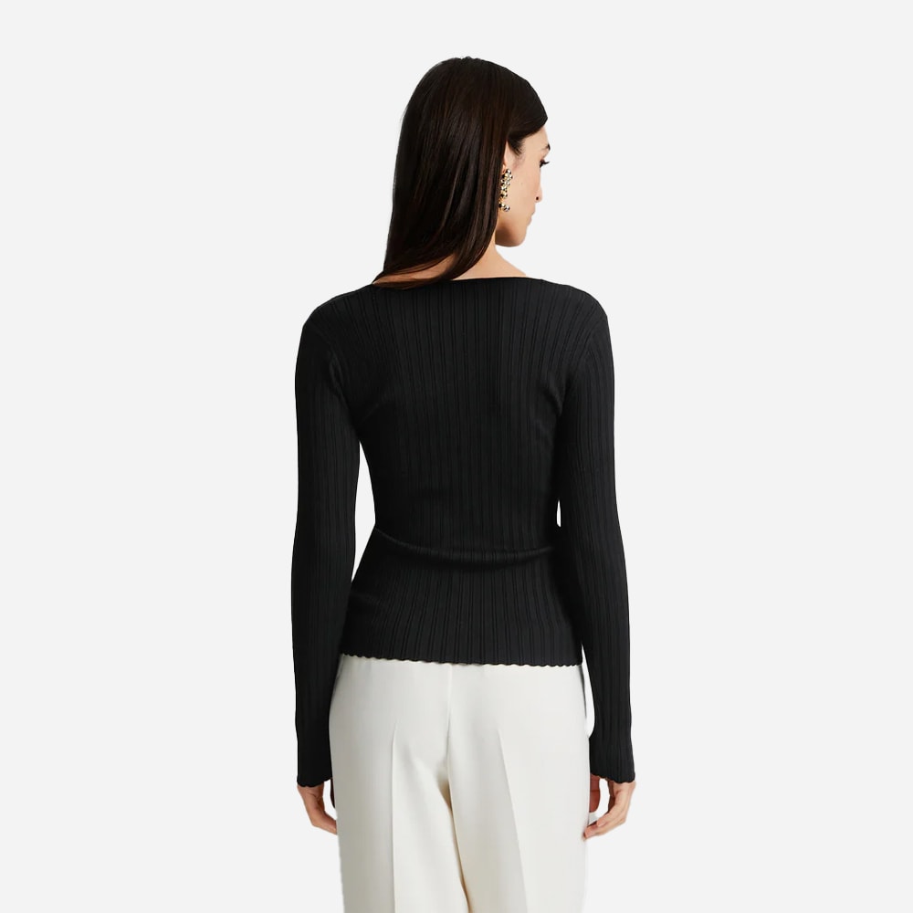 Polly Rib-Knit Top - Black