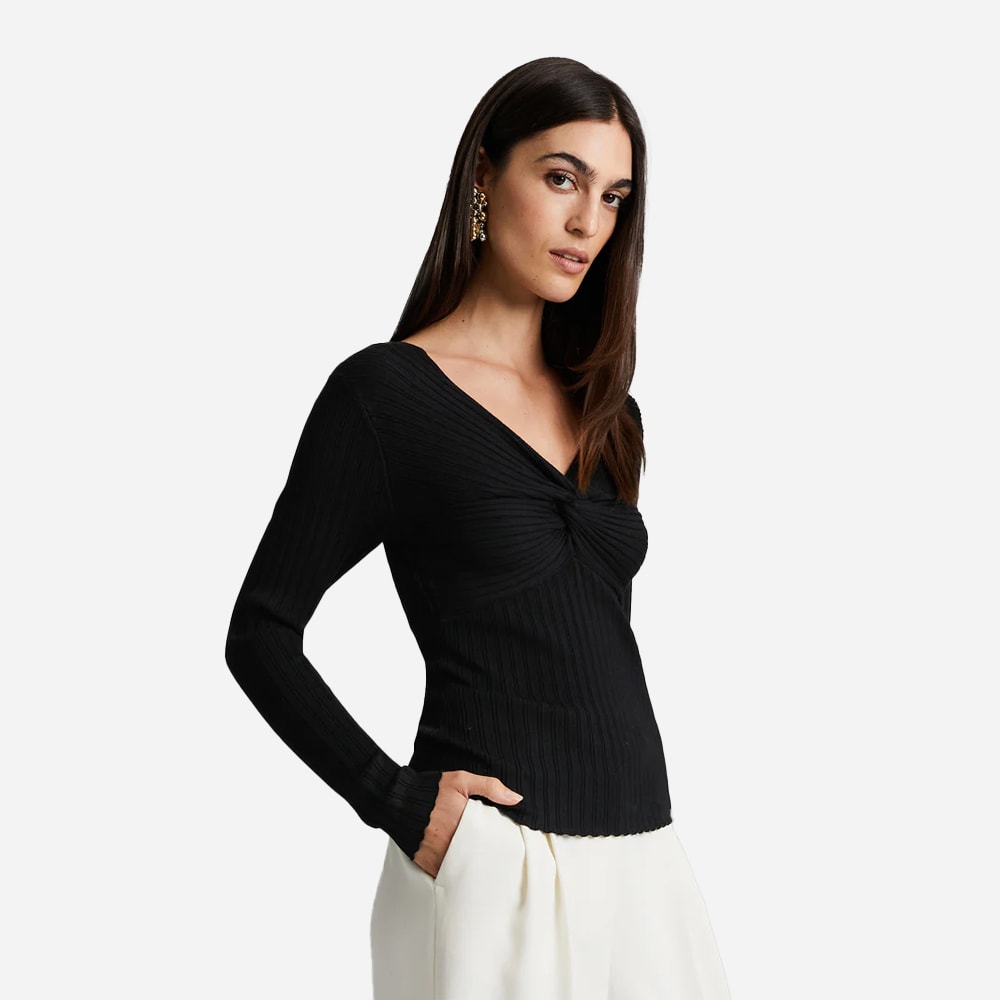 Polly Rib-Knit Top - Black