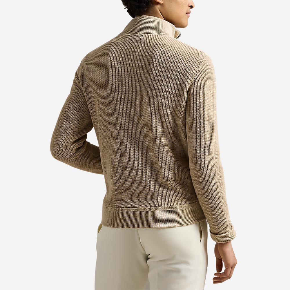 Hybrid Linen Full-Zip Sweater - Tan Linen Combo