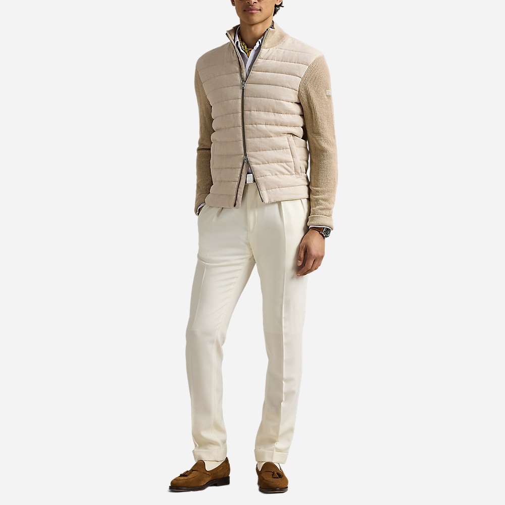 Hybrid Linen Full-Zip Sweater - Tan Linen Combo