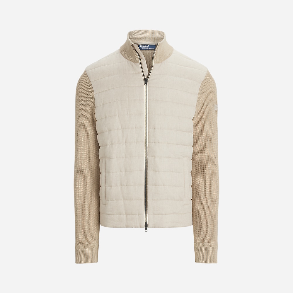 Hybrid Linen Full-Zip Sweater - Tan Linen Combo