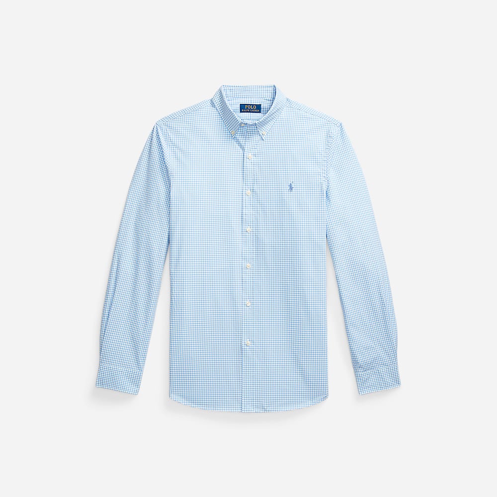 Custom Fit Gingham Stretch Poplin Shirt - Canvas Blue/White