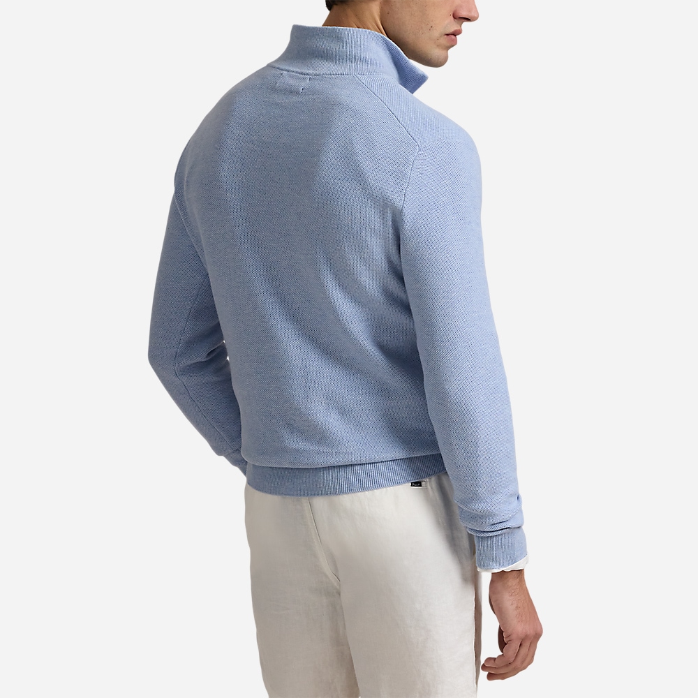 Mesh-Knit Cotton Quarter-Zip Sweater - Blue Hyacinth Hthr