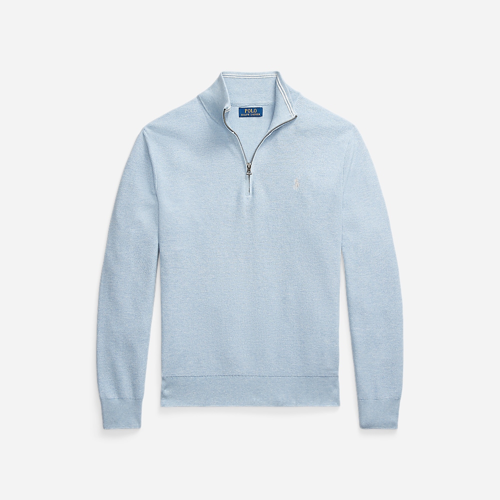 Mesh-Knit Cotton Quarter-Zip Sweater - Blue Hyacinth Hthr