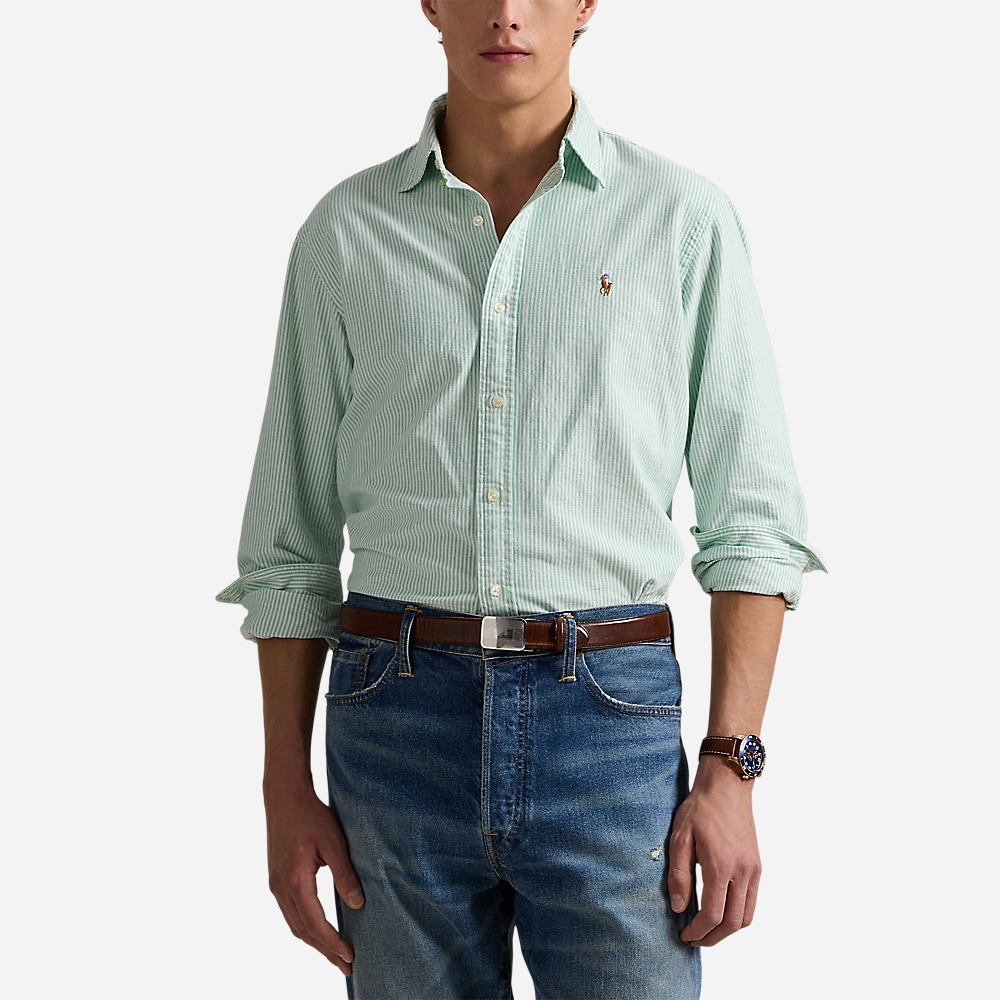 Custom Fit Striped Oxford Shirt - Summer Emerald/White