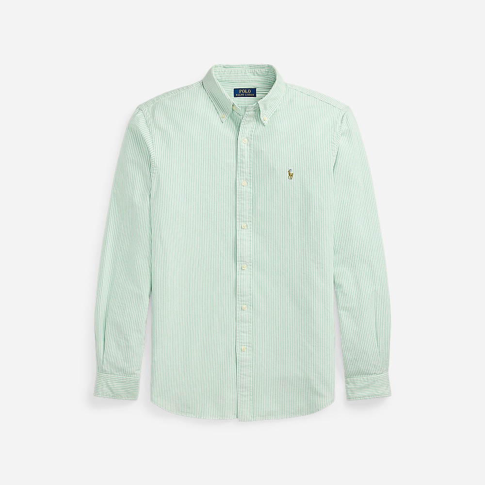 Custom Fit Striped Oxford Shirt - Summer Emerald/White