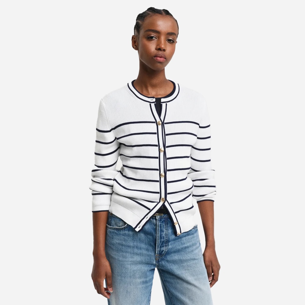 Ribbed Breton Cardigan - Cream