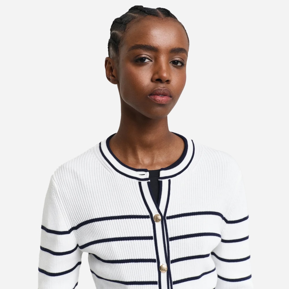 Ribbed Breton Cardigan - Cream