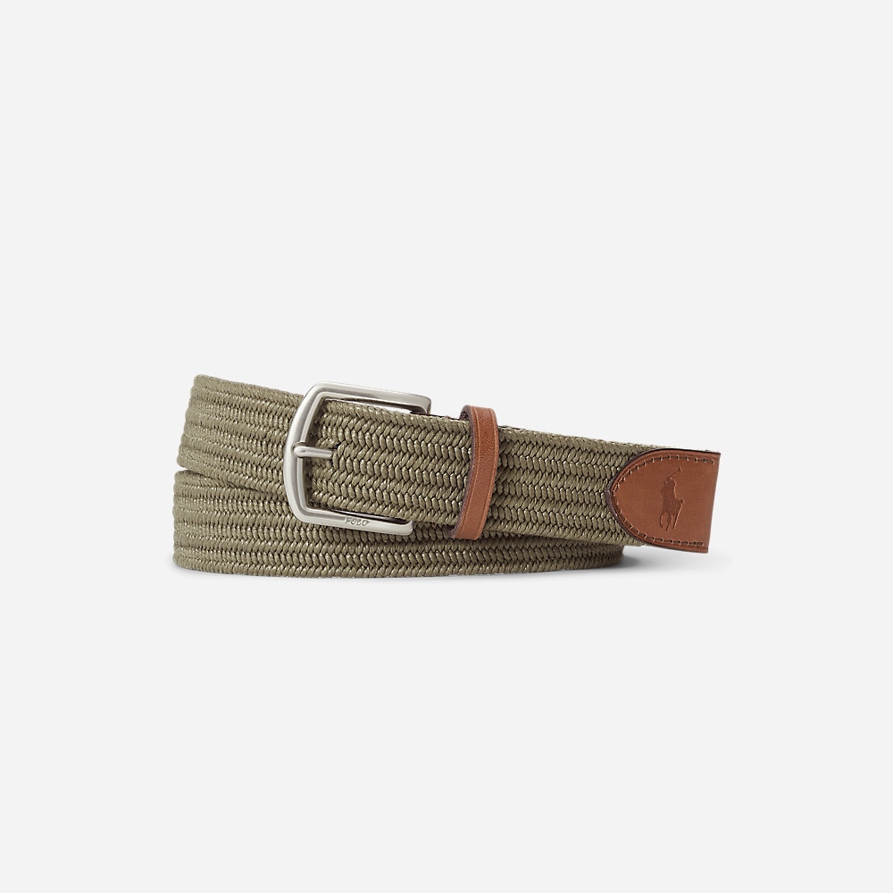 Leather-Trim Braided Belt - Canopy Olive