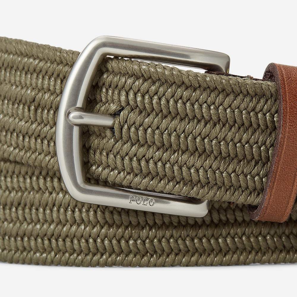 Leather-Trim Braided Belt - Canopy Olive