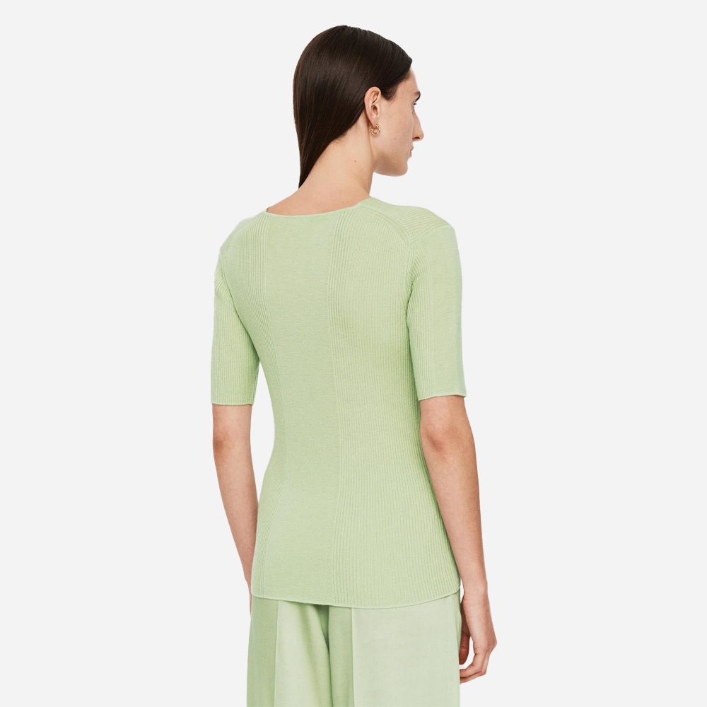 Fine Merino Rib V-Neck Top - Matcha