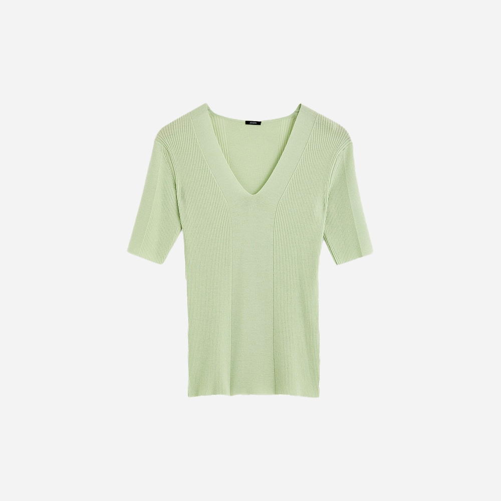 Fine Merino Rib V-Neck Top - Matcha