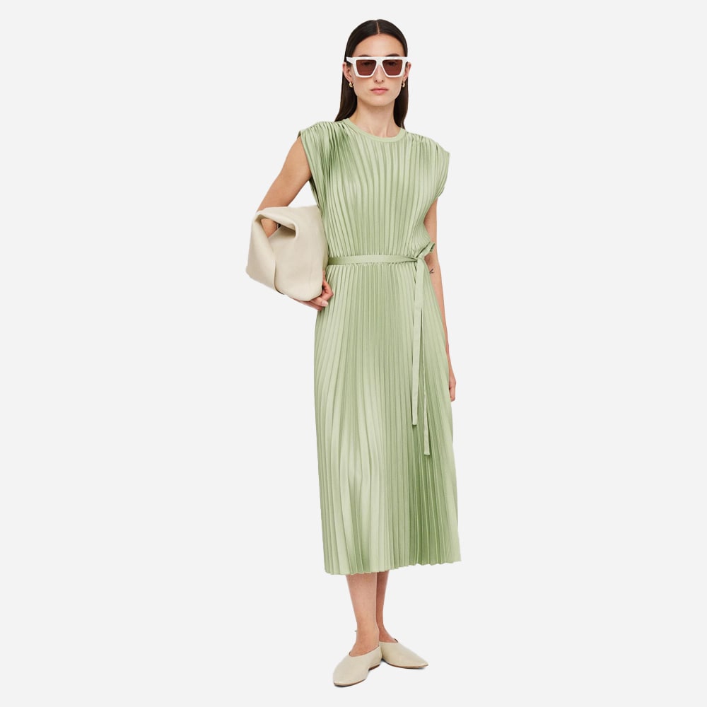 Volta Knit Weave Plissé Dress - Matcha