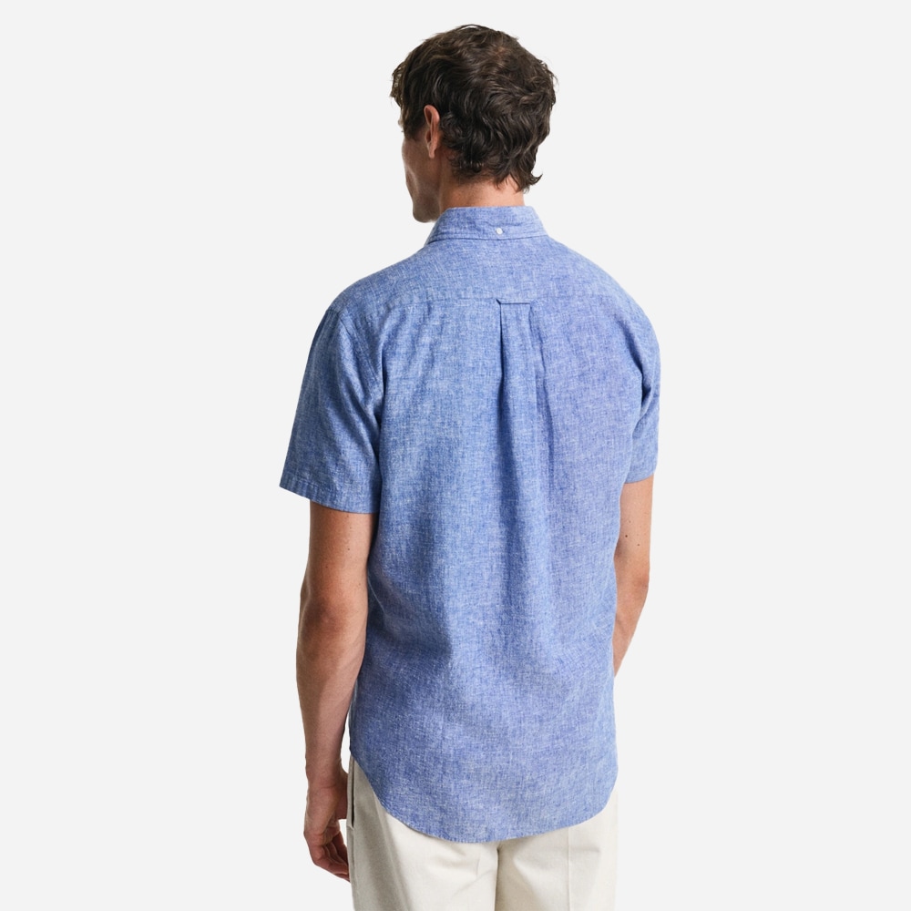 Regular Cotton Linen Short Sleeve Shirt - Rich Blue