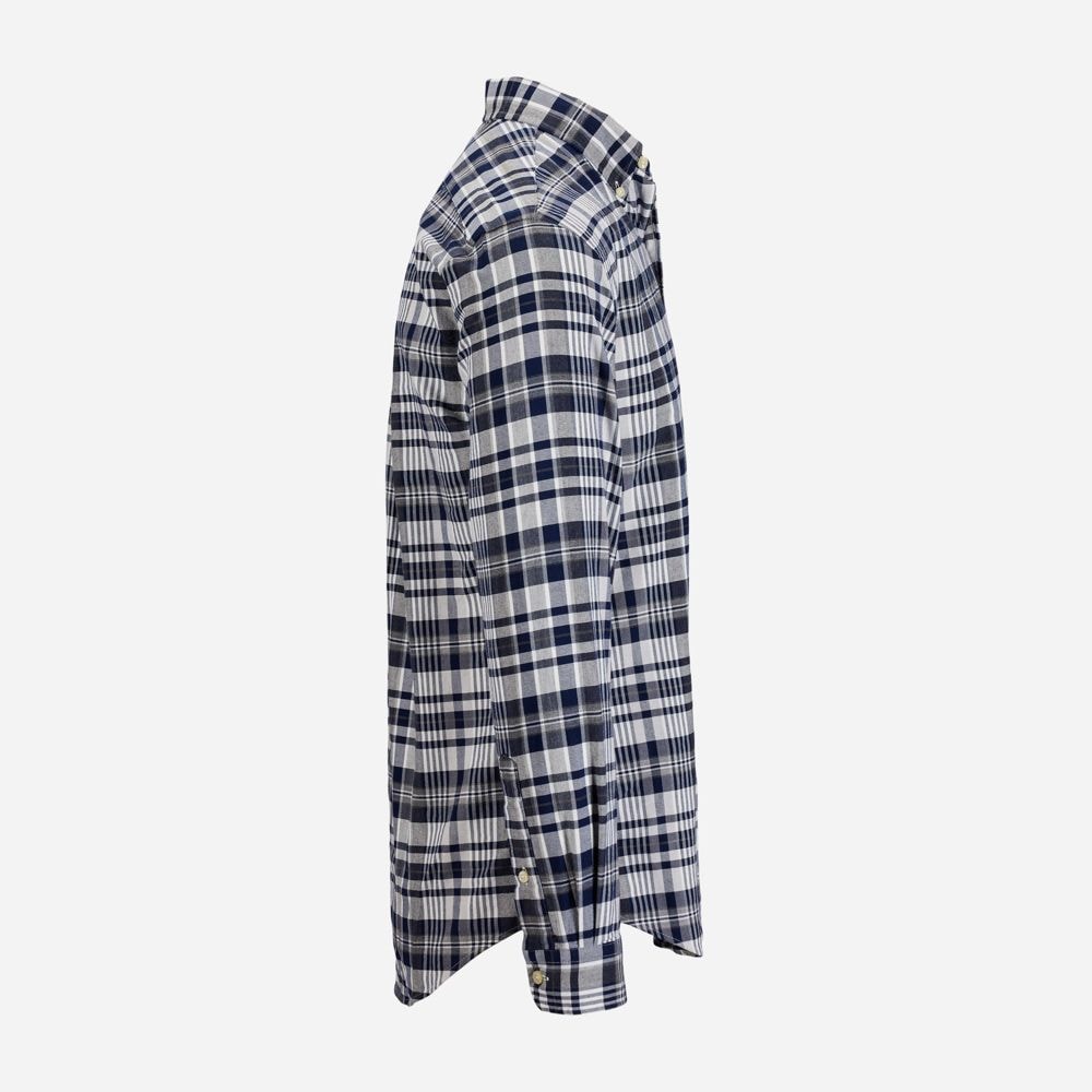 Custom Slim Fit Plaid Oxford Shirt - Grey Heather/Navy Multi
