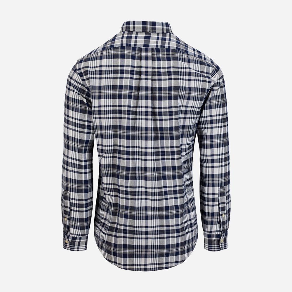 Custom Slim Fit Plaid Oxford Shirt - Grey Heather/Navy Multi