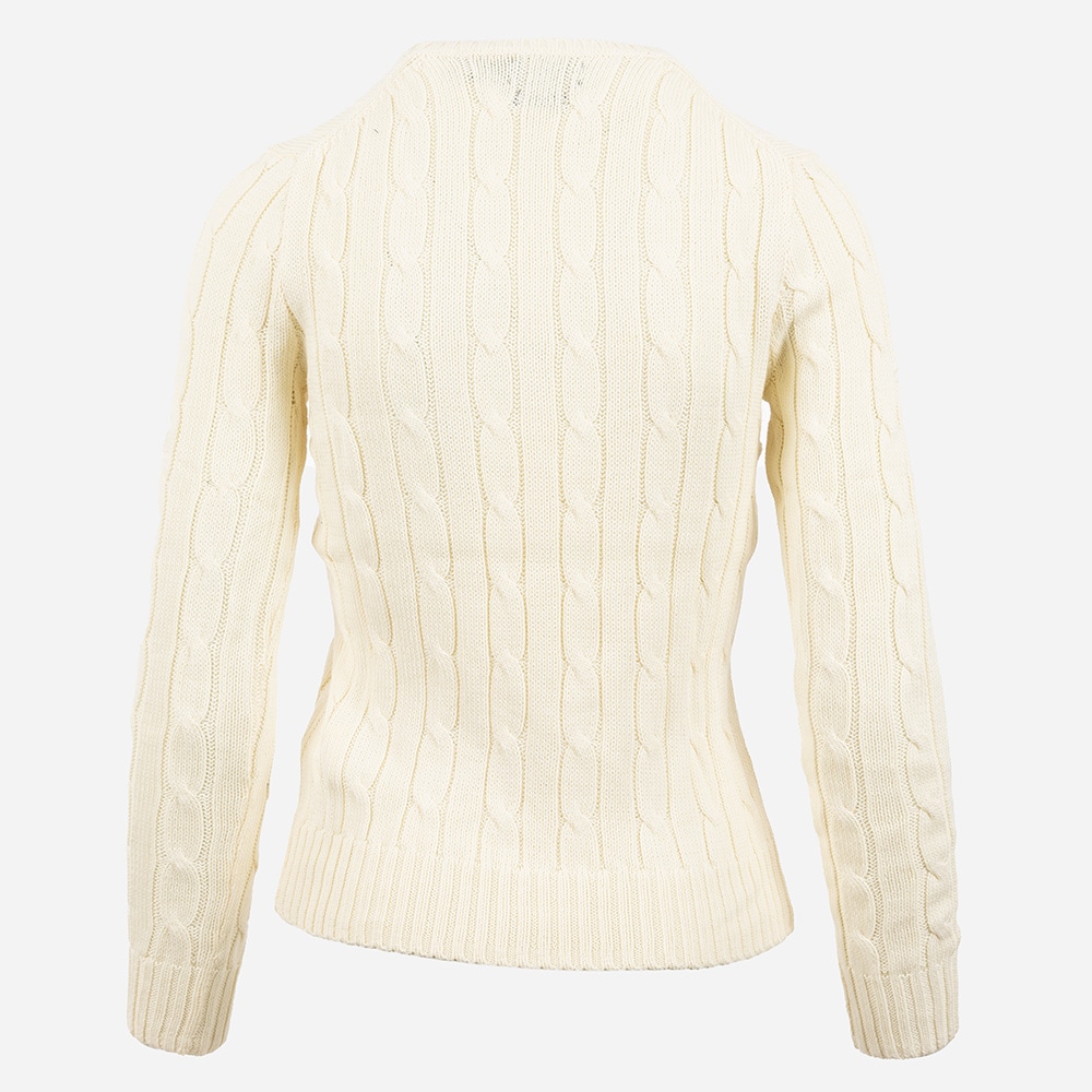 Cable Knit Cotton Crewneck Sweater - Cream
