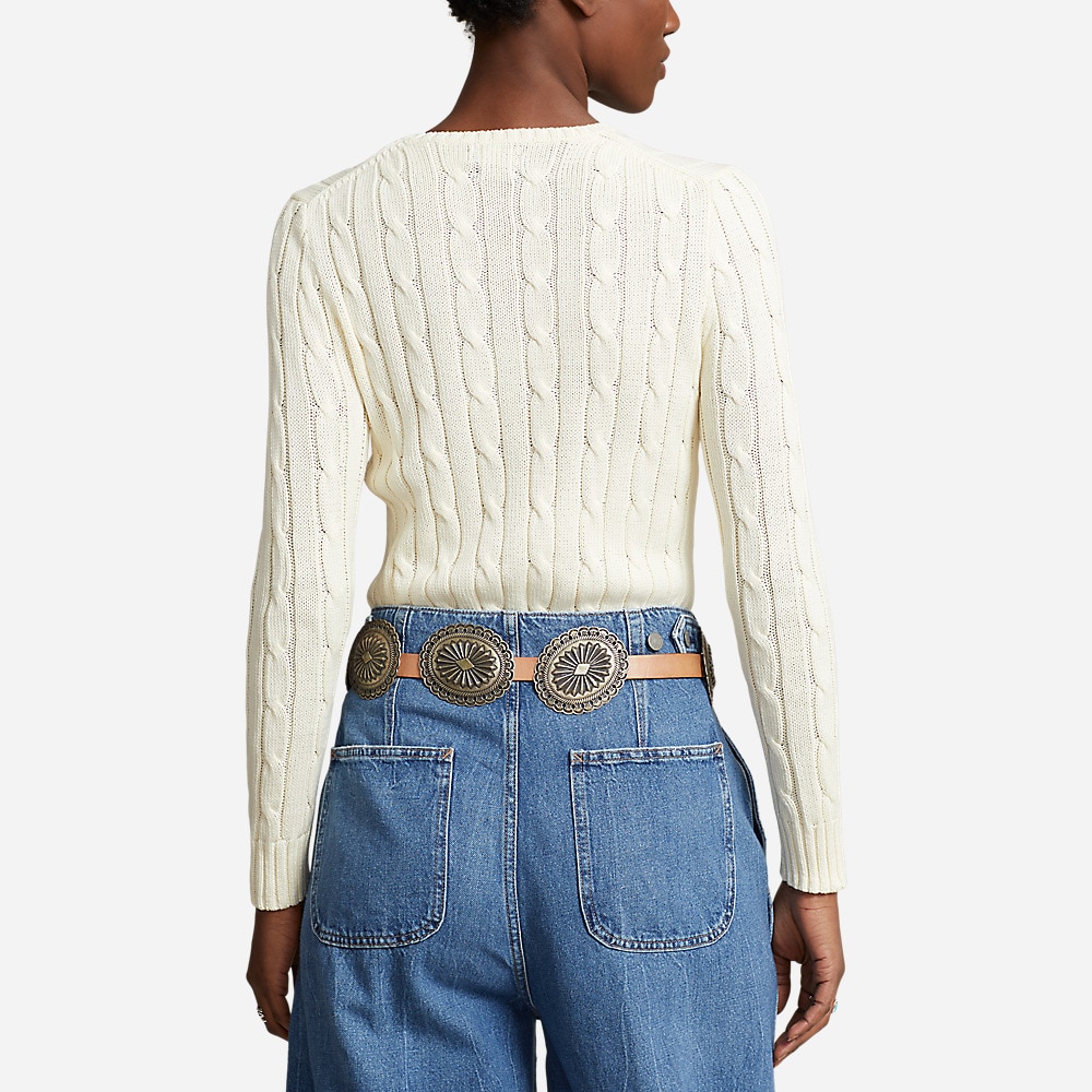 Cable Knit Cotton Crewneck Sweater - Cream