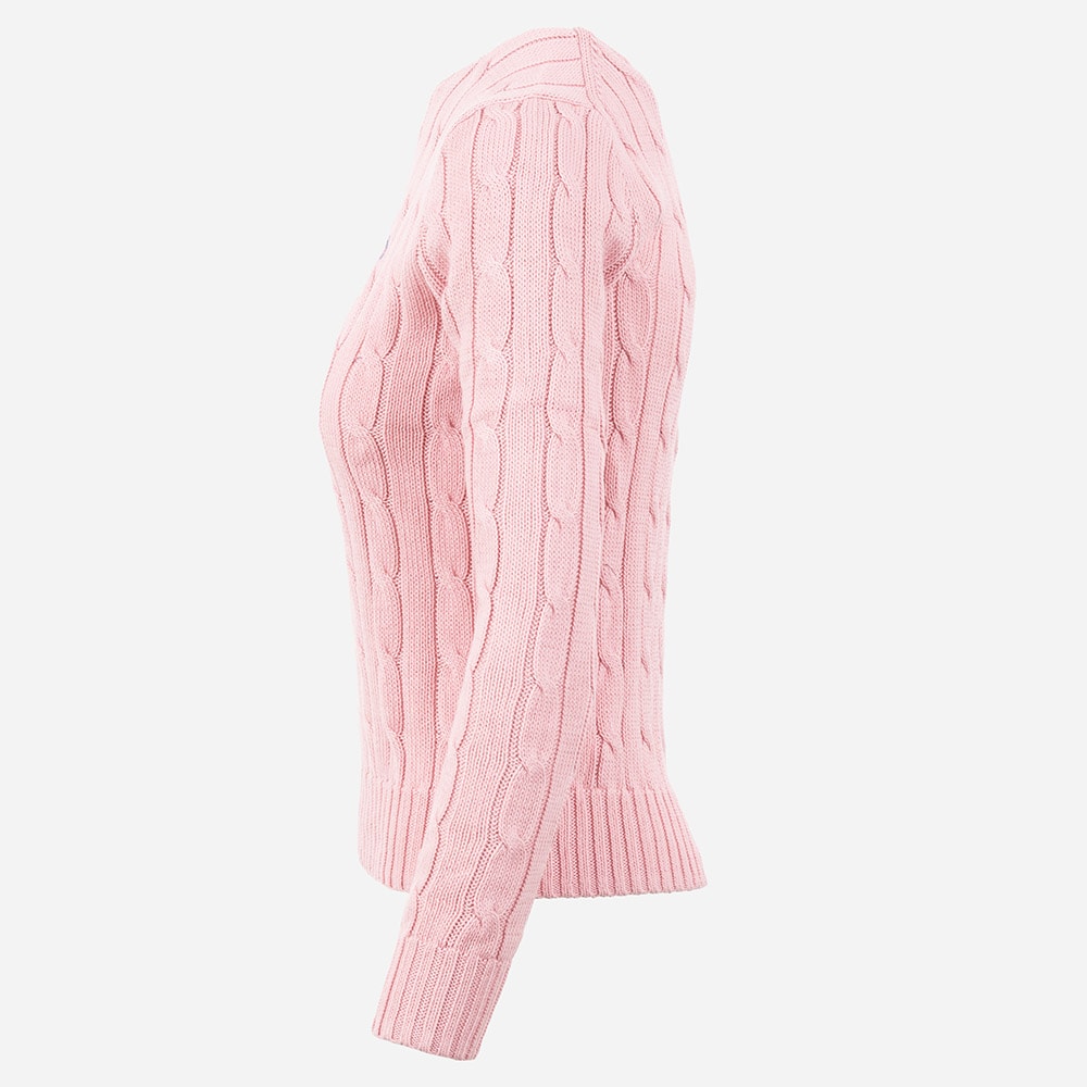 Cable Knit Cotton Crewneck Sweater - Carmel Pink