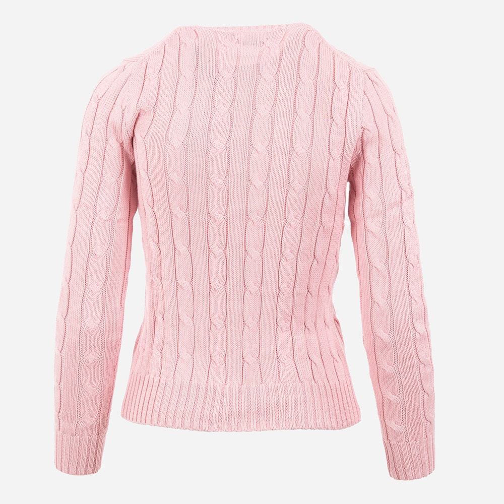 Cable Knit Cotton Crewneck Sweater - Carmel Pink