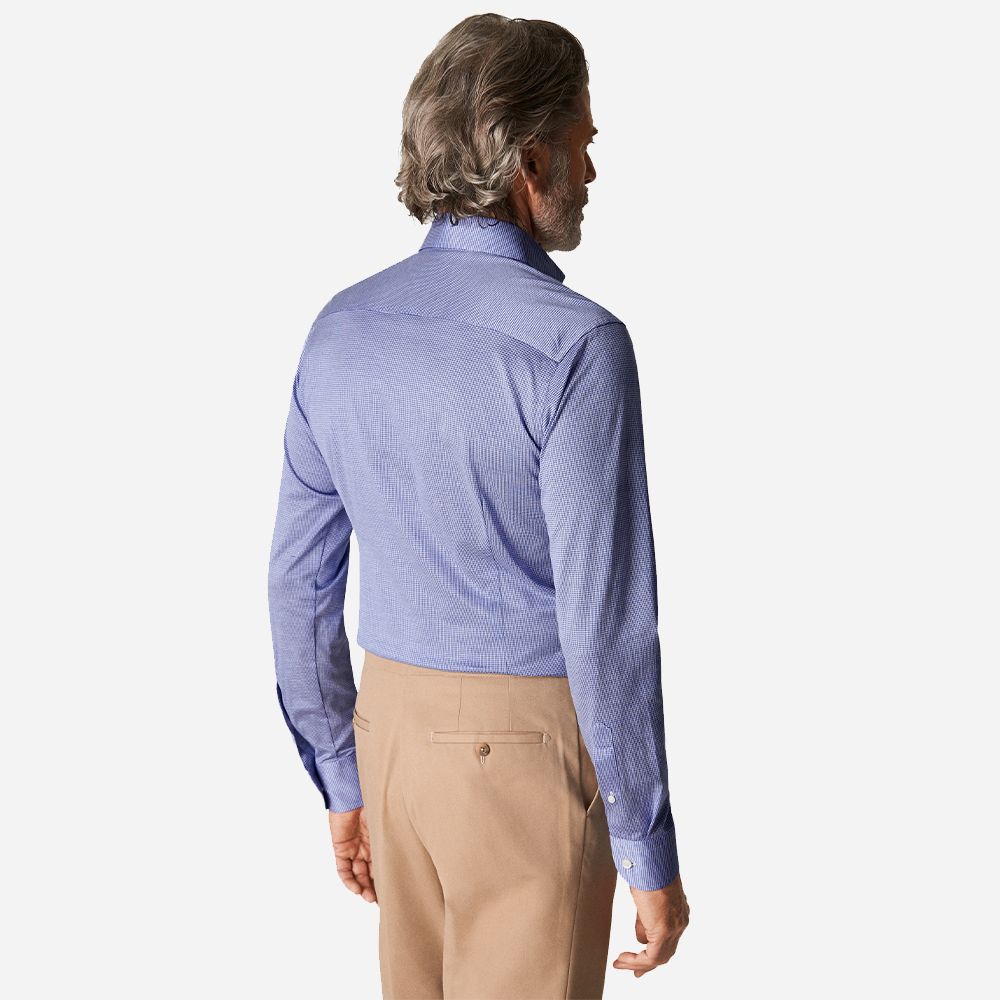 Slim Fit Knit Shirt - Mid Blue Houndstooth