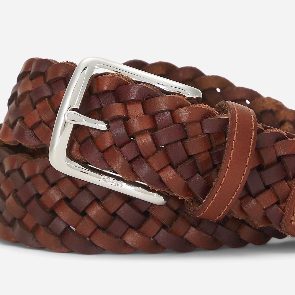Braided Leather Belt - Saddle/Dark Brown