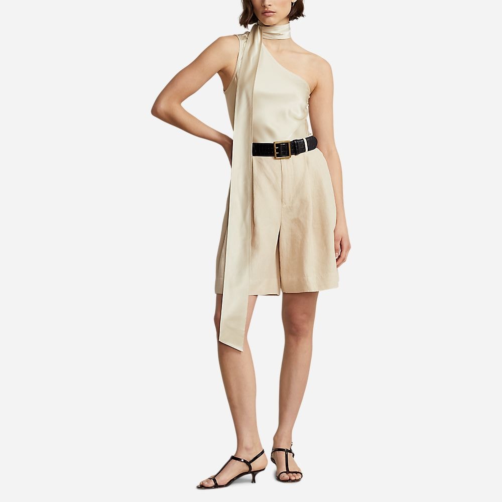 Relaxed Fit Long Pleated Linen Short - Basic Sand