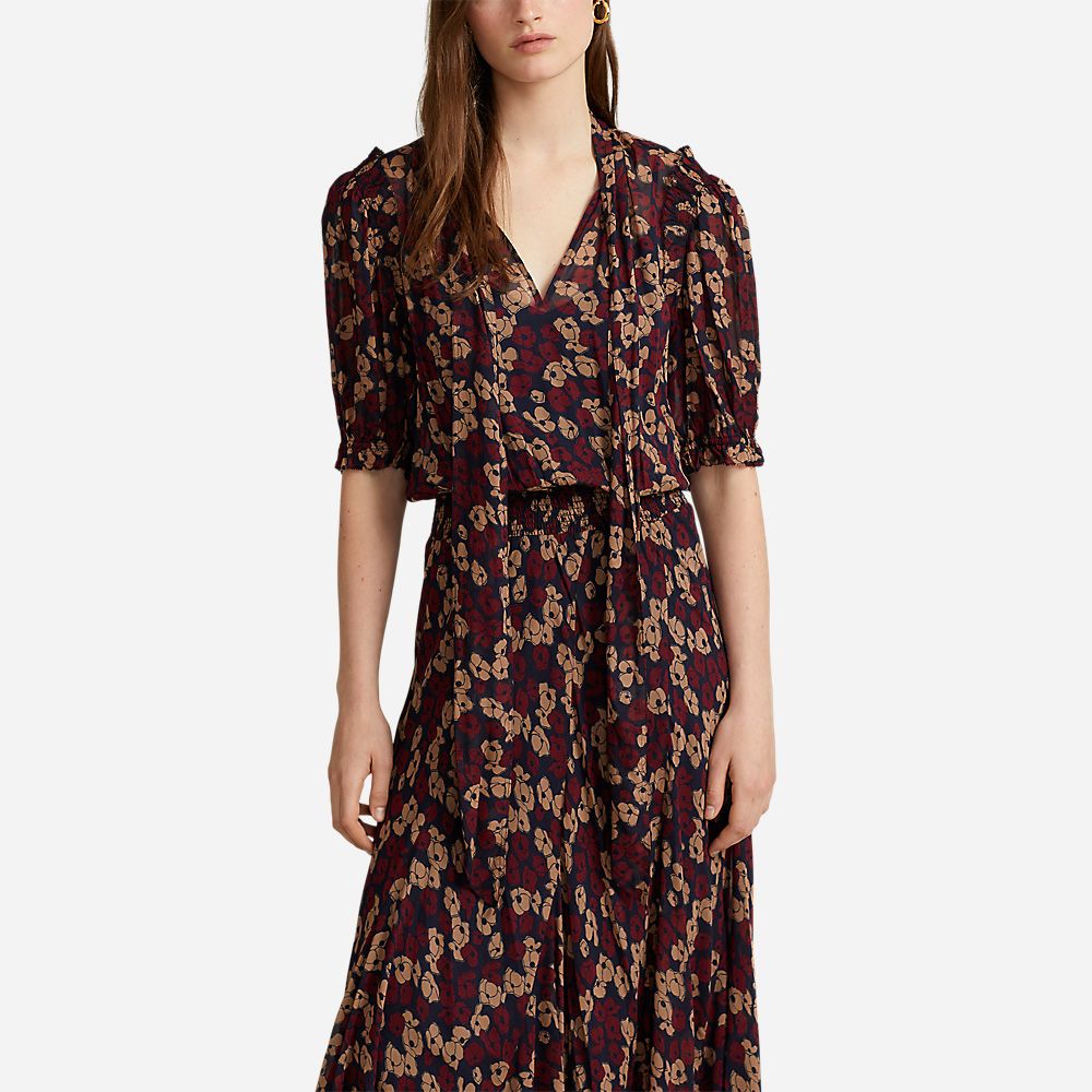 Crepe Short Sleeve Cocktail Dress - Fall Poppy Floral