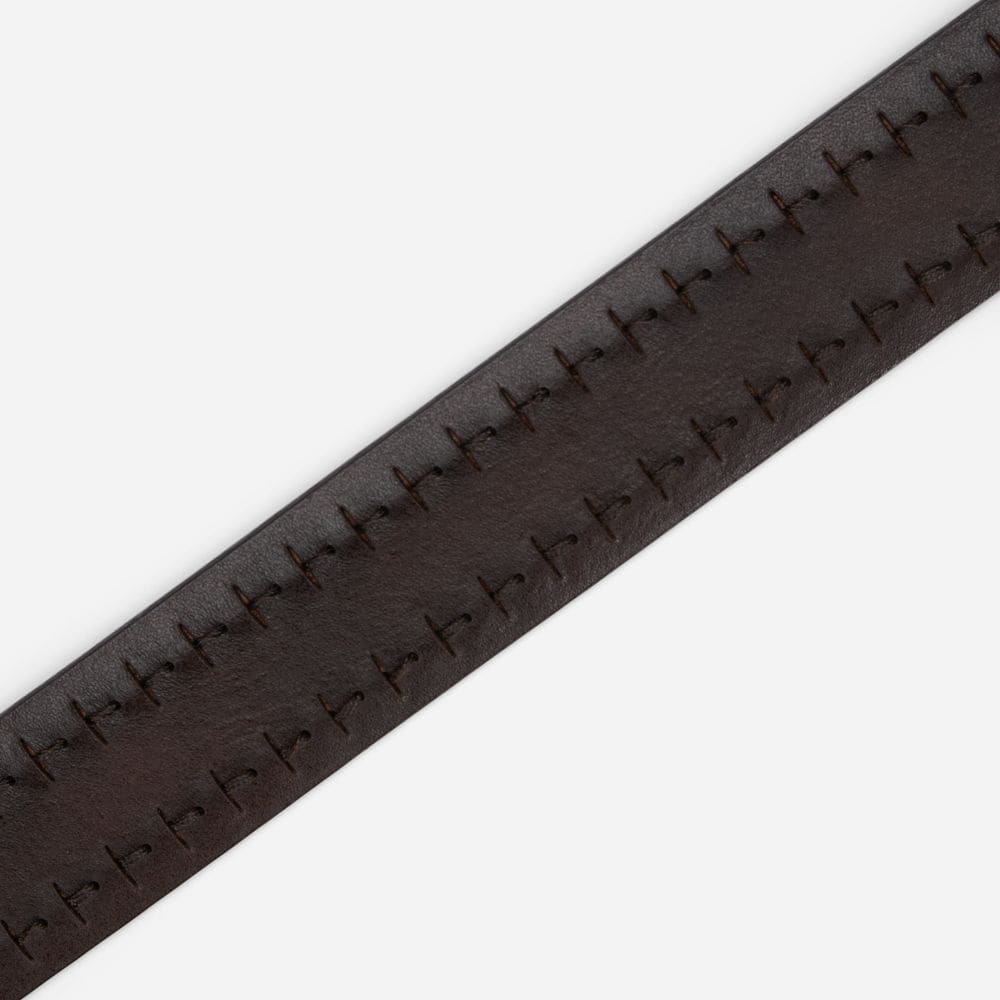 Leather Belt With Stitch - Dark Brown